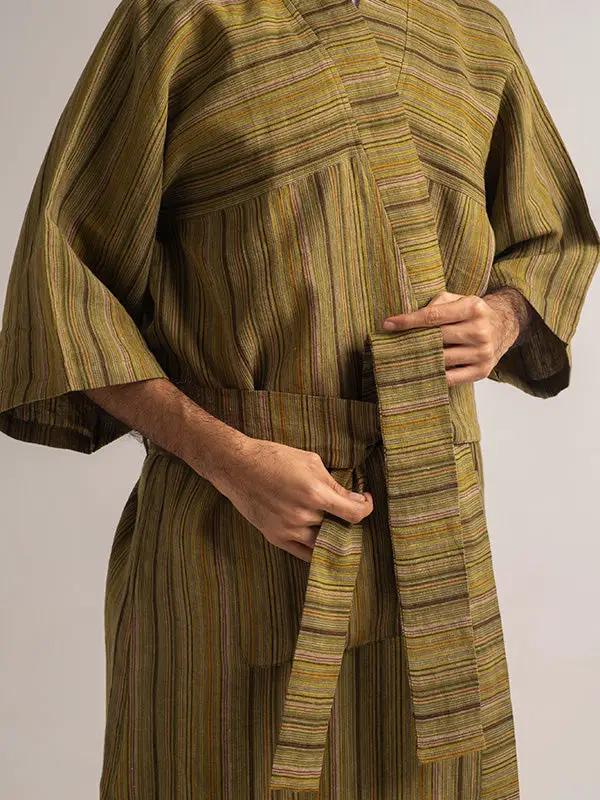 Robe REKHTA - Lin Rayé - Kaki by No-mad