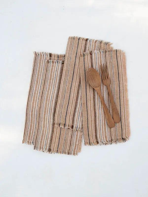 Serviettes de Table REKHTA - Lin Rayé avec Broderie - Ivoire by No-mad