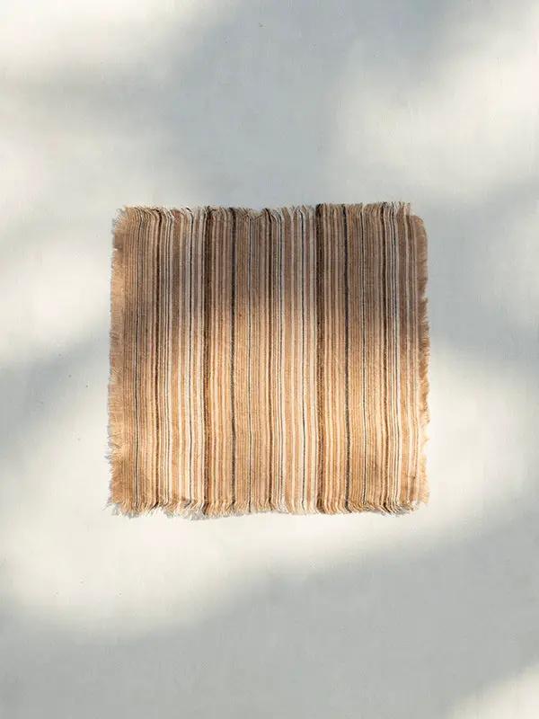 Serviettes de Table REKHTA - Lin Rayé avec Broderie - Ivoire by No-mad