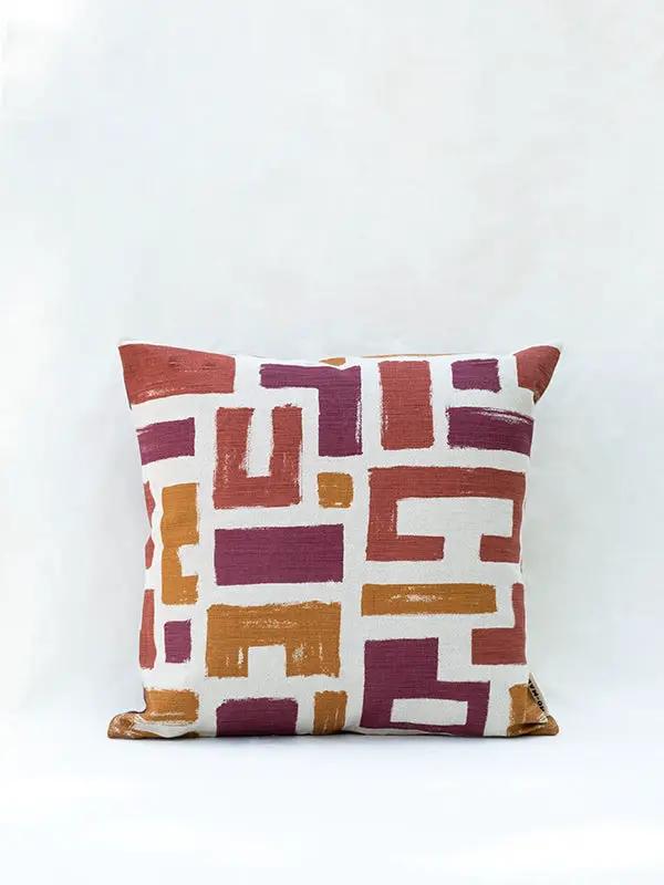 Housse de Coussin VANYA - Sérigraphie sur Coton Lin - Ocre/Cramoisi/Terracotta by No-mad