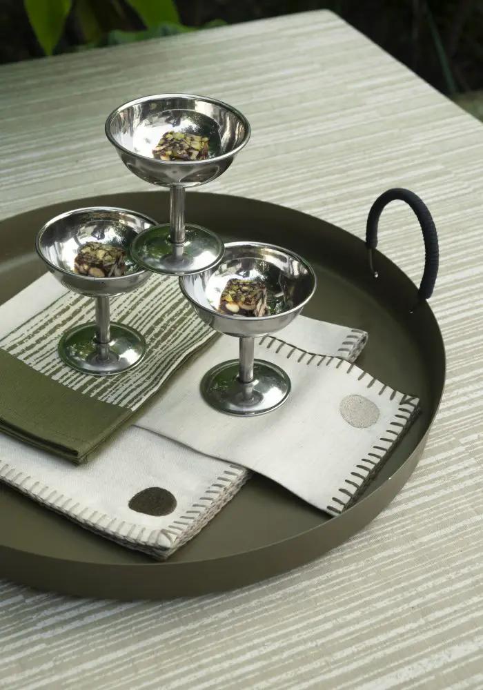 Serviettes de Table DARUUN - Impression au Tampon sur Coton Lin - Kaki by No-mad