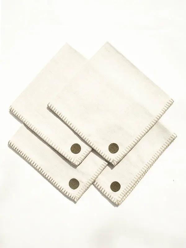 Serviettes de Table KINARA - Serviettes Brodées - Taupe/Kaki by No-mad