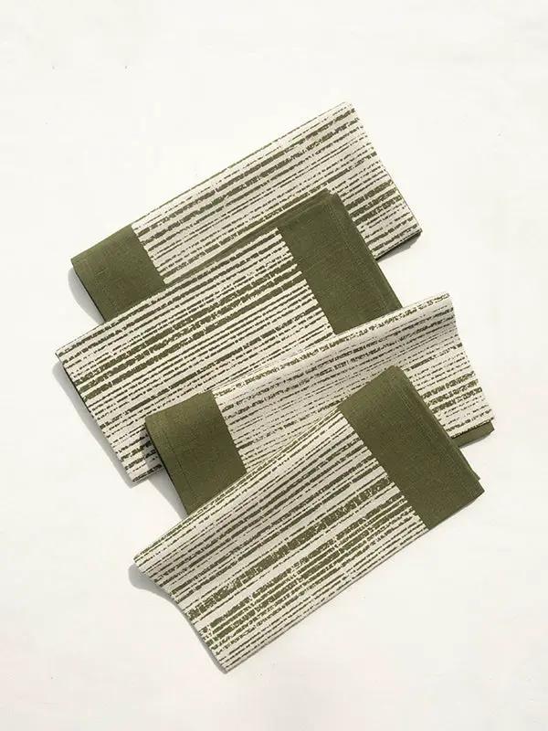 Serviettes de Table DARUUN - Impression au Tampon sur Coton Lin - Kaki by No-mad