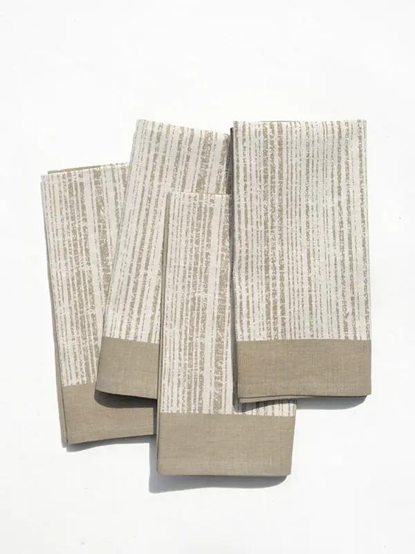 Serviettes de Table DARUUN - Impression au Tampon sur Coton Lin - Taupe by No-mad