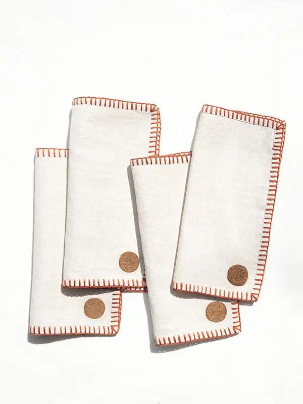 Serviettes Cocktail KINARA - Serviettes Brodées - Tabac/Terracotta by No-mad