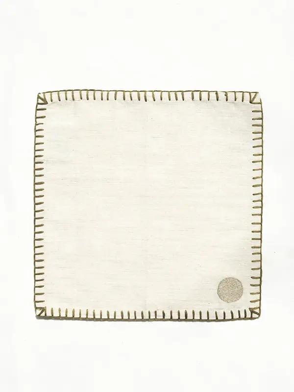 Serviettes Cocktail KINARA - Serviettes Brodées - Kaki/Taupe by No-mad