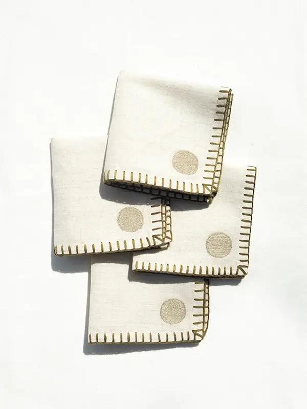 Serviettes Cocktail KINARA - Serviettes Brodées - Kaki/Taupe by No-mad