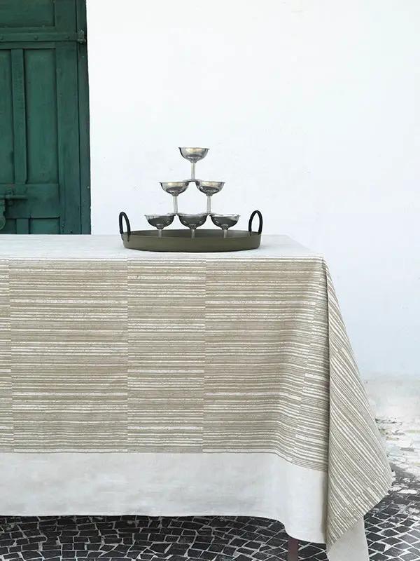 Nappe DARUUN - Impression au Tampon sur Coton Lin - Taupe by No-mad