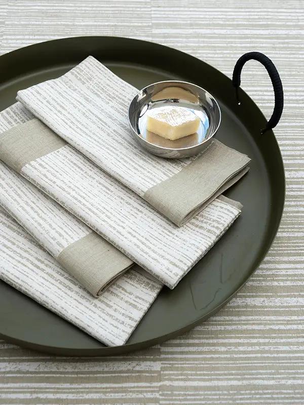Serviettes de Table DARUUN - Impression au Tampon sur Coton Lin - Taupe by No-mad