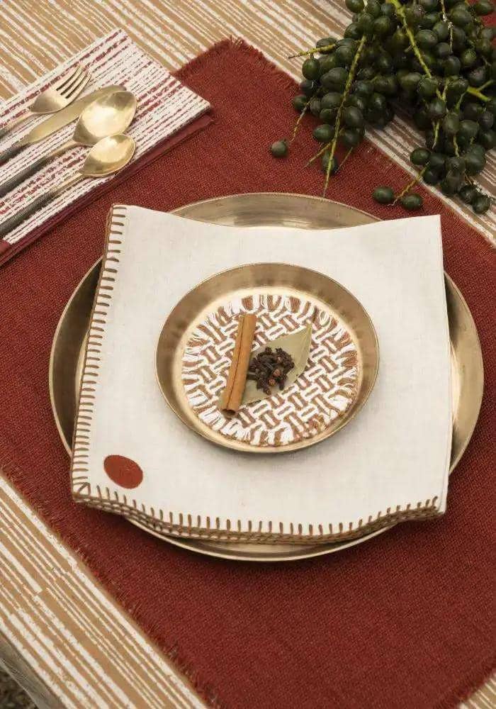 Lot de 4 Serviettes de Table KINARA - Serviettes Brodées - Terracotta/Tabac by No-mad
