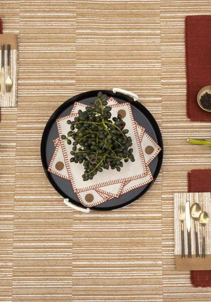 Lot de 4 Serviettes de Table KINARA - Serviettes Brodées - Terracotta/Tabac by No-mad