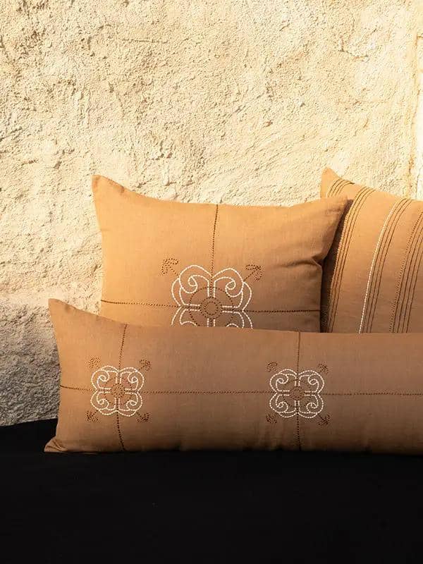 Coussins Lombaires ADHYARU - Broderie sur Coton Lin - Tabac by No-mad