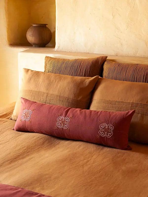 Coussins Lombaires ADHYARU - Broderie sur Coton Lin - Terracotta by No-mad