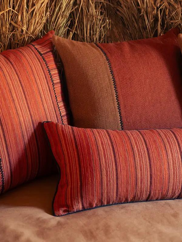 Housse de Coussin SEEVAN - Broderie sur Coton Jute - Terracotta/Tabac by No-mad