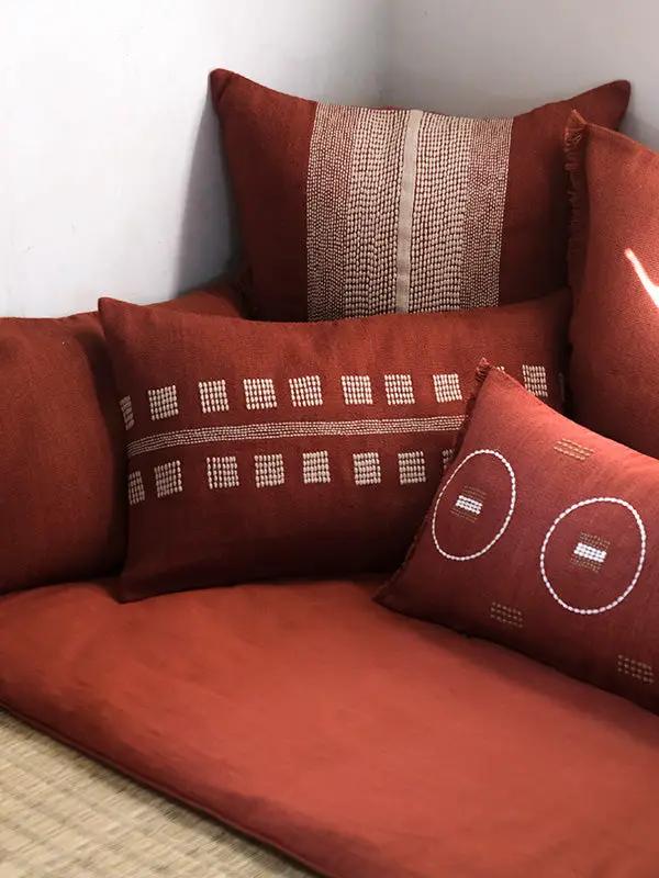 Housse de Coussin SHUNYA - Broderie sur Coton Jute - Terracotta by No-mad