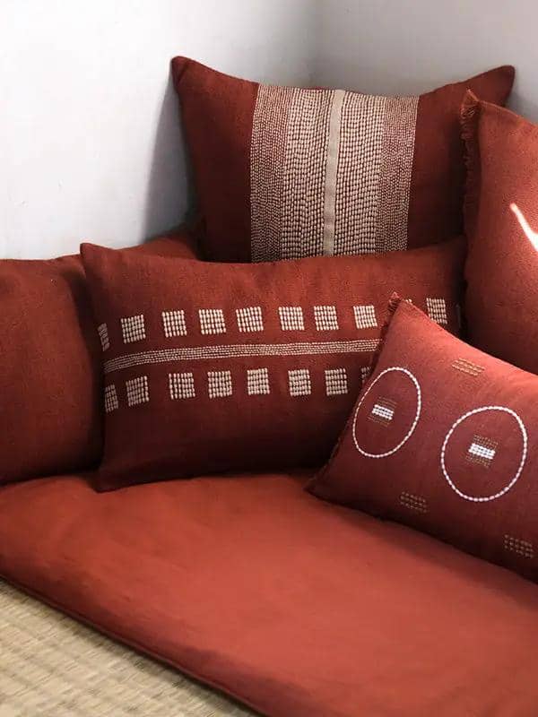 Coussins Lombaires SHUNYA - Broderie sur Coton Jute - Terracotta/Tabac by No-mad
