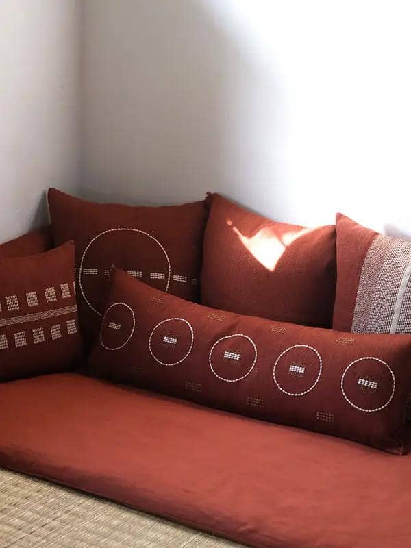 Coussins Lombaires SHUNYA - Broderie sur Coton Jute - Terracotta/Tabac by No-mad