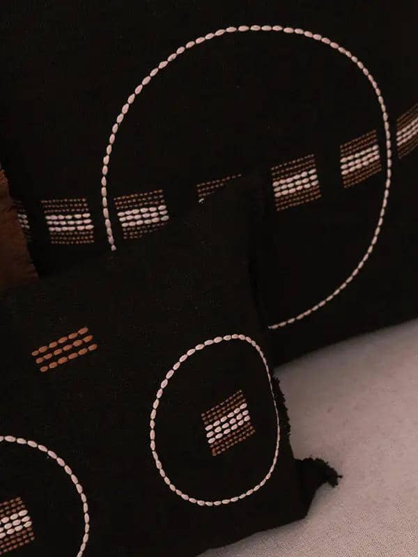 Coussins Lombaires SHUNYA - Broderie sur Coton Jute - Noir/Tabac by No-mad