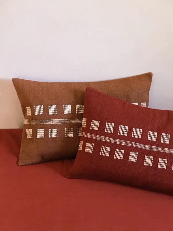 Housse de Coussin CHAKHON - Broderie sur Coton Jute - Terracotta by No-mad