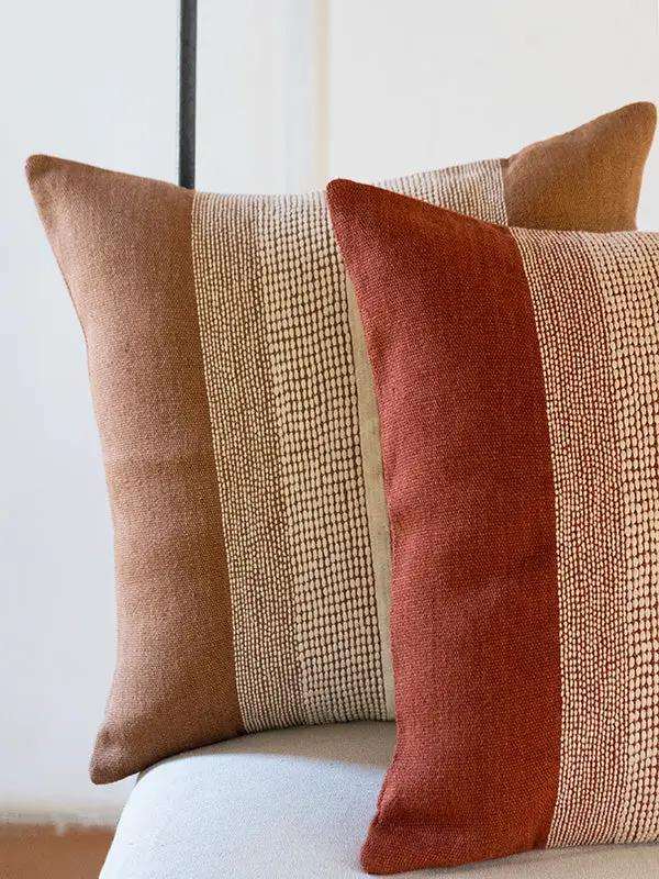Housse de Coussin REKH - Broderie sur Coton Jute - Tabac by No-mad