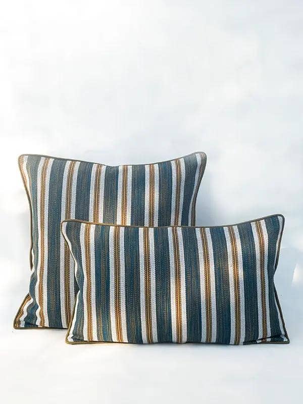 Housse de Coussin PRATHA - Rayure Mashru - Kaki/Vert Canard by No-mad