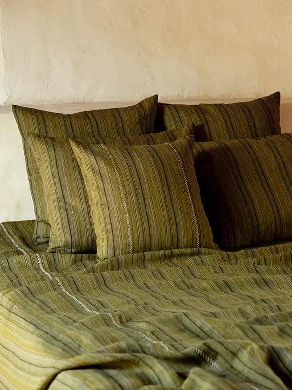 Housse de Coussin KINTSU - Broderie sur Lin - Kaki by No-mad