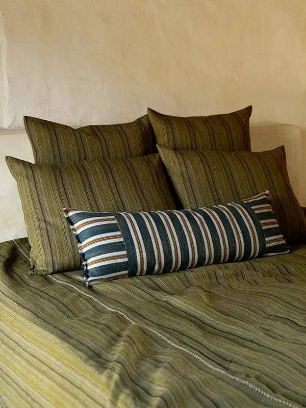 Coussins Lombaires PRATHA - Rayure Mashru - Kaki/Vert Canard by No-mad