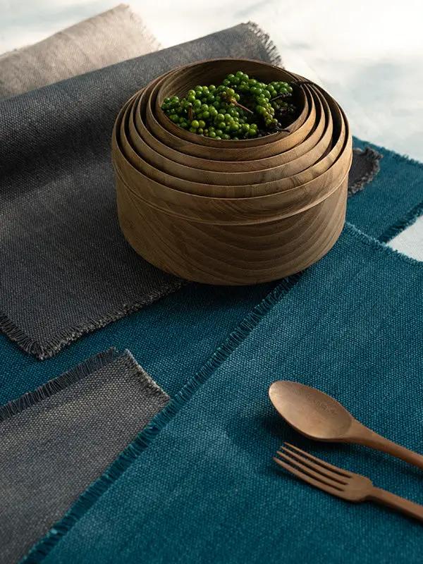 Sets de Table PRAKRIT - Bords Effilochés à la Main - Lot de 2 - Vert Canard by No-mad