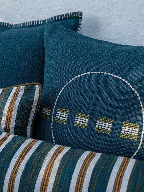 Housse de Coussin SHUNYA - Broderie sur Coton Jute - Vert Canard by No-mad