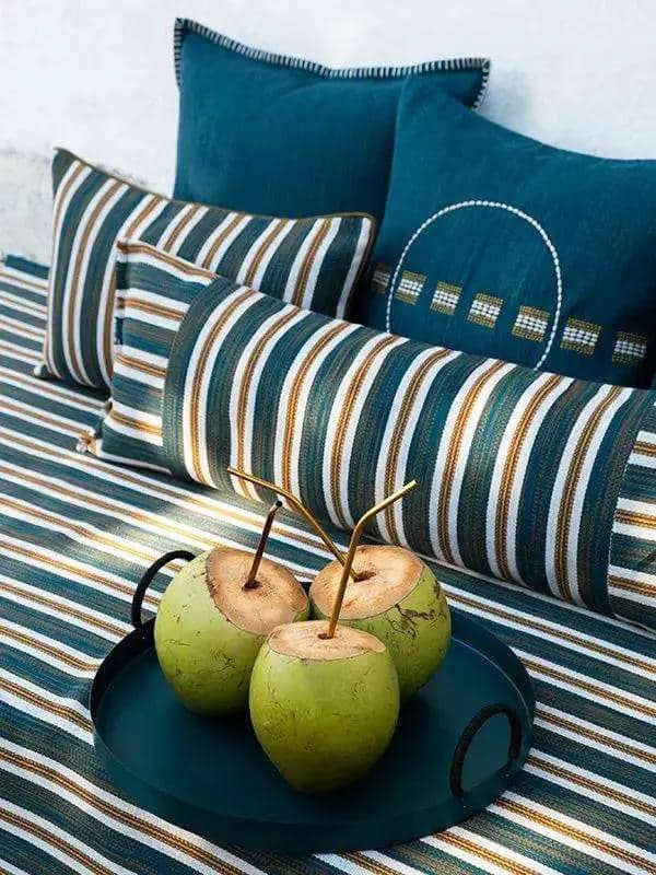 Housse de Coussin PRATHA - Rayure Mashru - Kaki/Vert Canard by No-mad
