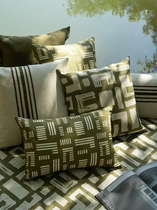 Housse de Coussin ANVAYA - Broderie sur Sérigraphie - Kaki by No-mad