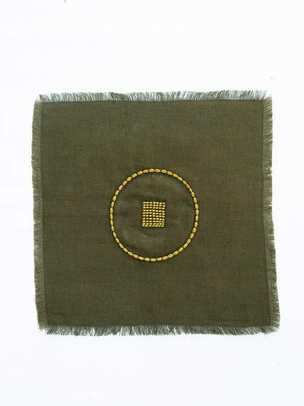 Serviettes Cocktail SHUNYA - Broderie sur Coton Lin - Kaki/Olive by No-mad