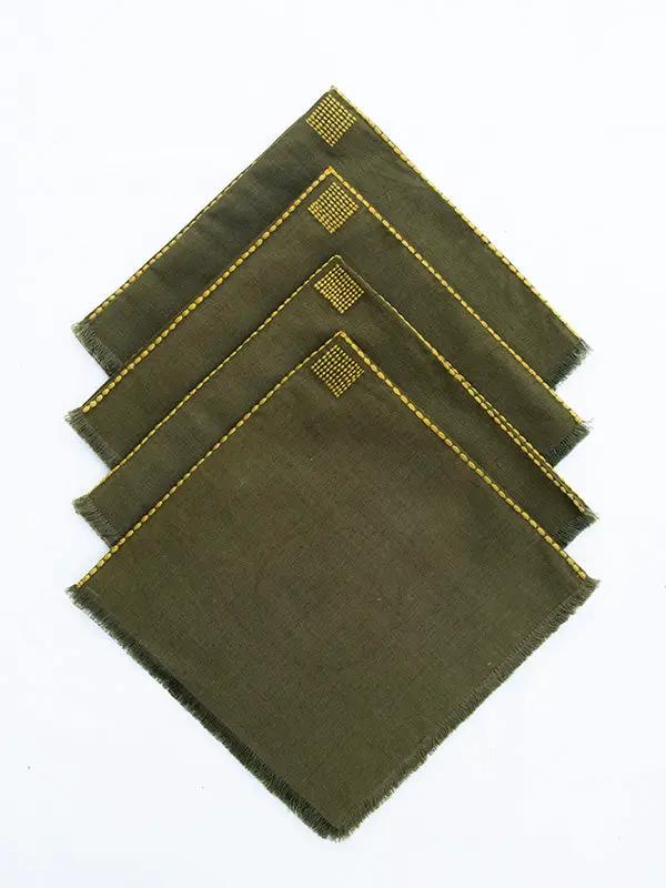 Serviettes de Table CHAKHON - Broderie sur Coton Lin - Kaki/Olive by No-mad