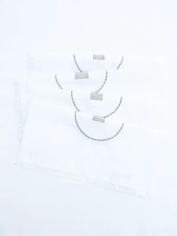 Serviettes Cocktail SHUNYA - Broderie sur Coton Lin - Ivoire/Taupe by No-mad