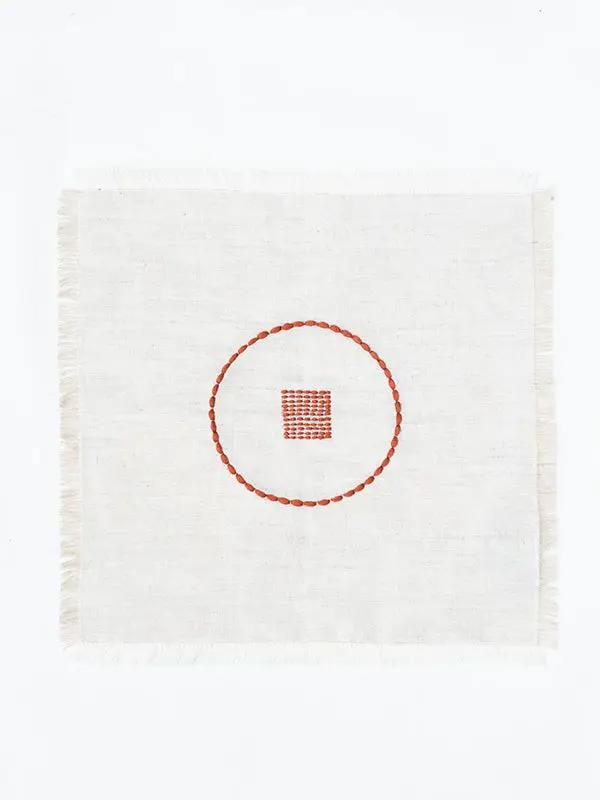 Serviettes Cocktail SHUNYA - Broderie sur Coton Lin - Terracotta/Taupe by No-mad