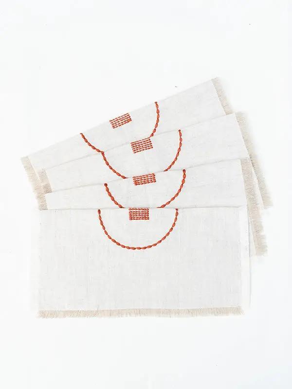 Serviettes Cocktail SHUNYA - Broderie sur Coton Lin - Terracotta/Taupe by No-mad