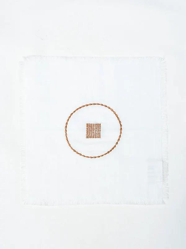 Serviettes Cocktail SHUNYA - Broderie sur Coton Lin - Ivoire/Tabac by No-mad