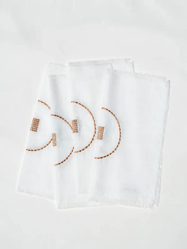 Serviettes Cocktail SHUNYA - Broderie sur Coton Lin - Ivoire/Tabac by No-mad