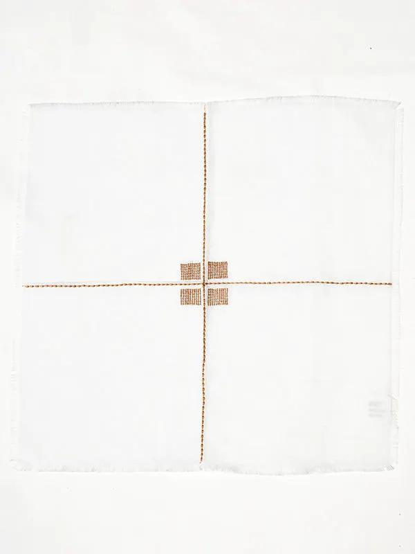 Serviettes de Table CHAKHON - Broderie sur Coton Lin - Ivoire/Tabac by No-mad