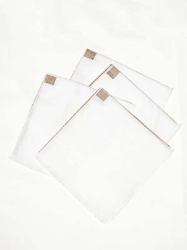 Serviettes de Table CHAKHON - Broderie sur Coton Lin - Ivoire/Tabac by No-mad