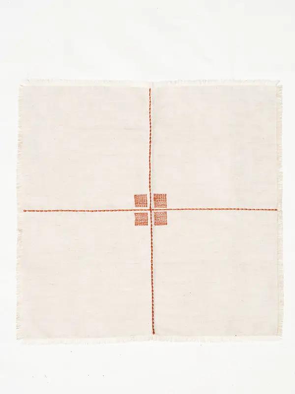 Serviettes de Table CHAKHON - Broderie sur Coton Lin - Terracotta/Taupe by No-mad