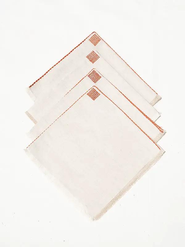 Serviettes de Table CHAKHON - Broderie sur Coton Lin - Terracotta/Taupe by No-mad