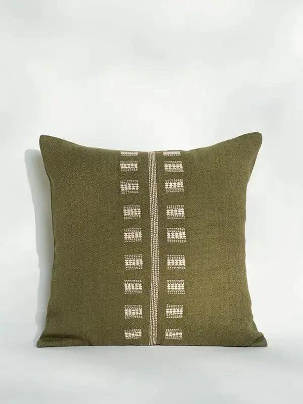 Housse de Coussin TULA - Broderie sur Coton Jute - Kaki by No-mad