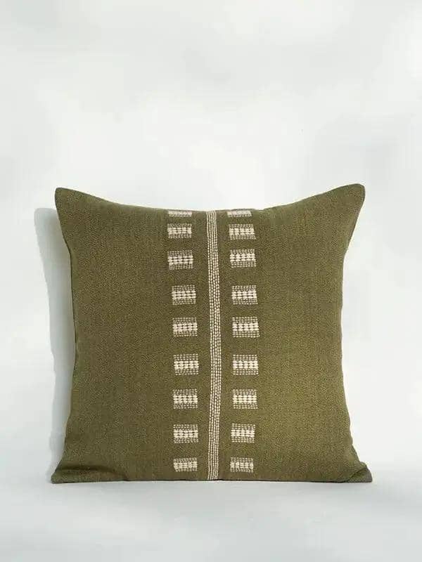 Housse de Coussin TULA - Broderie sur Coton Jute - Kaki by No-mad