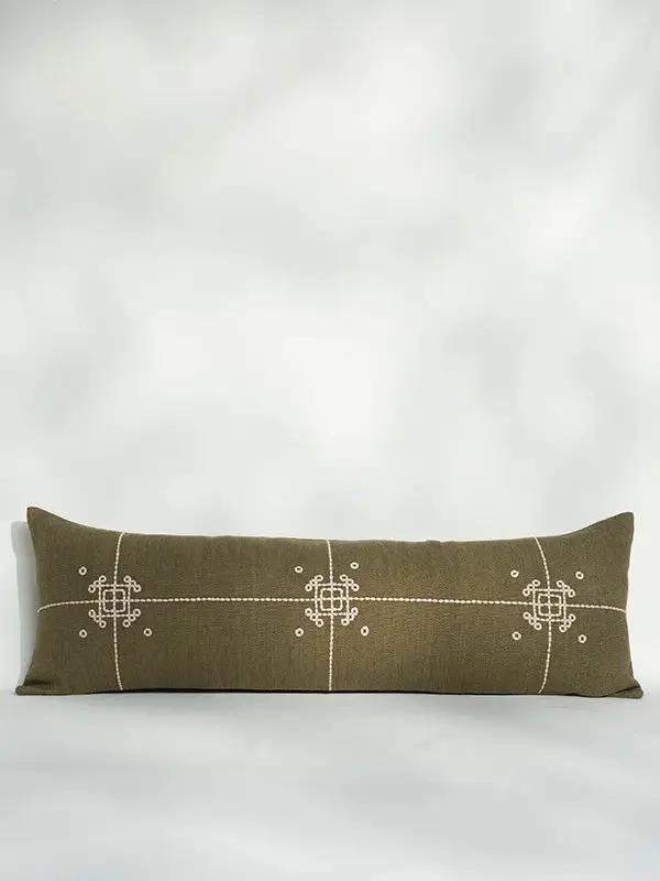 Coussins Lombaires VAYU - Broderie sur Coton Jute - Kaki by No-mad