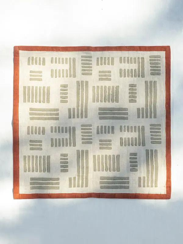 Serviettes de Table INSIA -Impression au Tampon sur Coton Lin - Lot de 4 - Taupe/Terracotta by No-mad