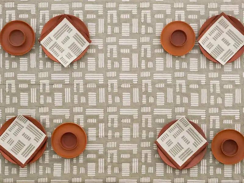 Serviettes de Table INSIA -Impression au Tampon sur Coton Lin - Lot de 4 - Taupe/Terracotta by No-mad