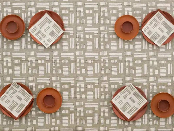 Serviettes de Table INSIA -Impression au Tampon sur Coton Lin - Lot de 4 - Taupe/Terracotta by No-mad
