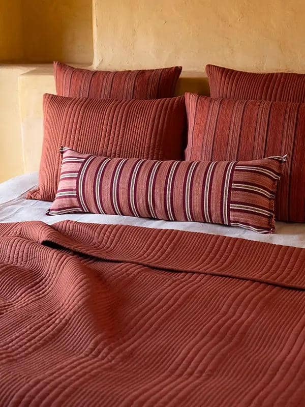 Coussins Lombaires PRATHA - Rayure Mashru - Vieux Rose/Cramoisi by No-mad