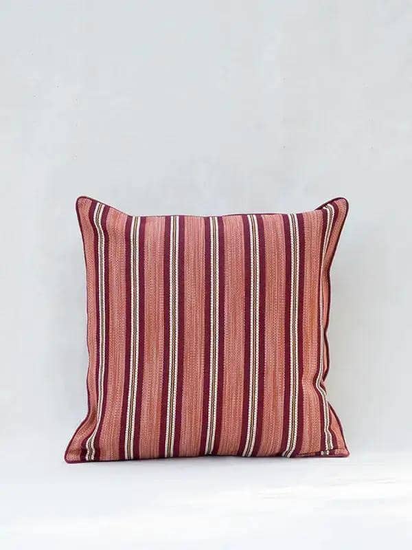 Housse de Coussin PRATHA - Rayure Mashru - Vieux Rose/Cramoisi by No-mad
